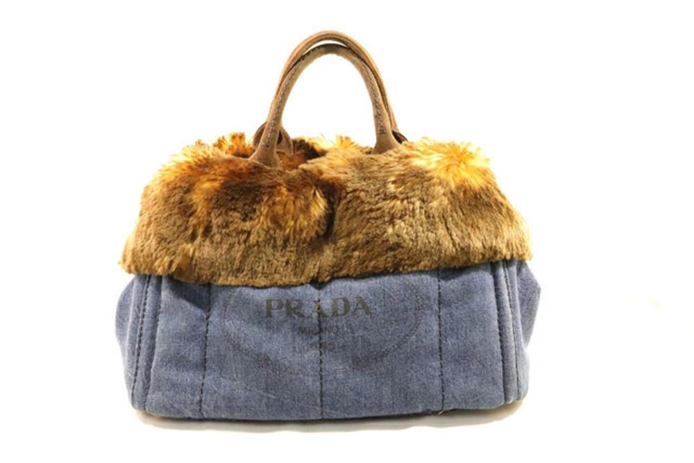 Prada Canapa Handbag Denim Fur